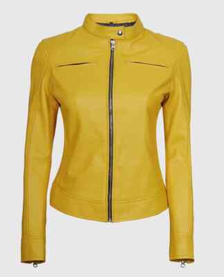 Gelbe Cafe Racer Lederjacke Damen 2XL