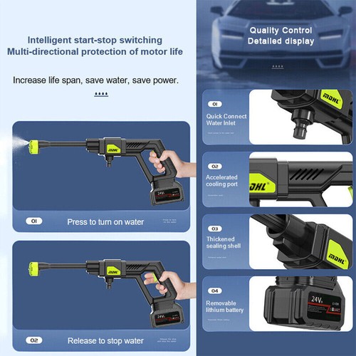 Portable Cordless Car High Pressure Washer Jet Water Wash Cleaner Gun +2 Battery - Picture 6 of 15