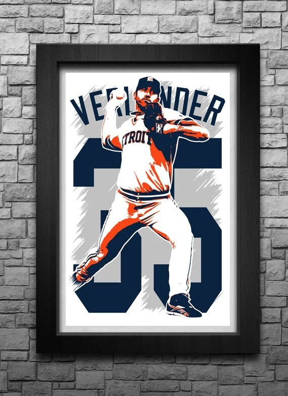 Poster Justin Verlander 20x30, Art Mural Sport Baseball, Style Pop Art