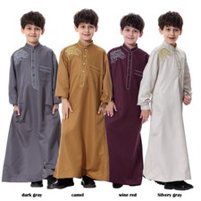 Muslim Boys Kids Saudi Robe Thoub Thobe Jubba Daffah Arab Dress Islamic Clothing