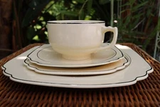 Homer Laughlin Ivory Cream Century Pattern Platinum Trim 4 PC Cup Plate Square