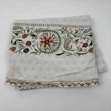 Pottery Barn Embroidered Table Throw Floral Multi Cotton Linen Cuts Spot Read