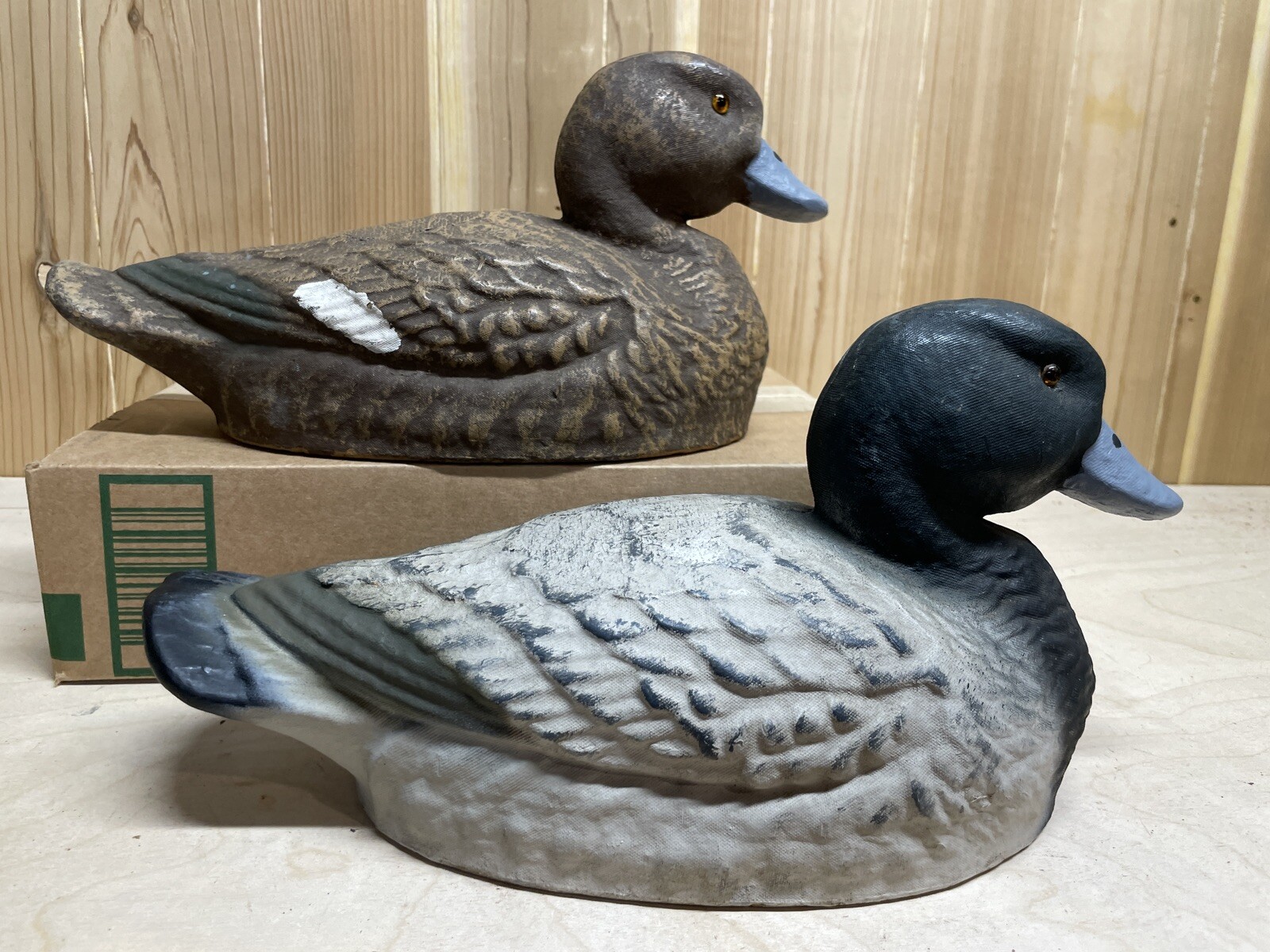 Ariduk, General Fibre Co., Bluebill Pair Vintage Paper Mache Duck