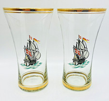 Paar hochwertige Vintage Pils Gläser mit Galeone Schiff Danish Flag Design