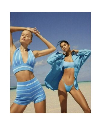 Alo Yoga Cashmere Mini Stripe Halter Tank Azure Blue/White XS | eBay