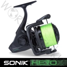 SONIK Hero X Spod Marker Reel with 200m 30lb Hi Viz Braid Carp Fishing