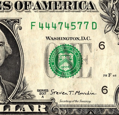 #ad Trinary Fancy Serial Number One Dollar bill F44474577D $4.00