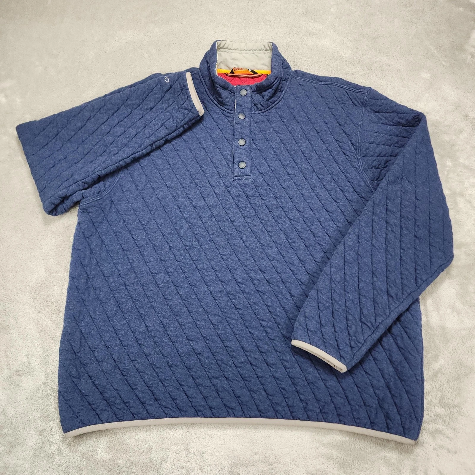 Orvis Pullover Mens XL Blue Quilted Snap Front Sweater Jacket Outdoor Warm