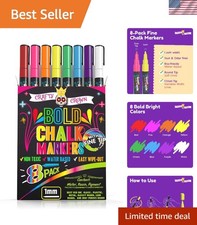 Multicolored Liquid Chalk Markers 8 Pack - Bold, Easy to Erase - Safe Fun