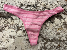 True Vintage Victoria's Secret PINK Thong Cotton Panties Pink Striped Medium