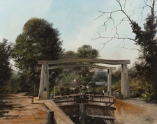 Clive Madgwick - Original Oil Painting - A Canal Lock Gate.