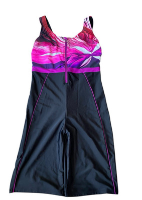 Ulla Popken One Piece Swimsuit Romper Boyshort Zip Front Pink Black 18 NWT