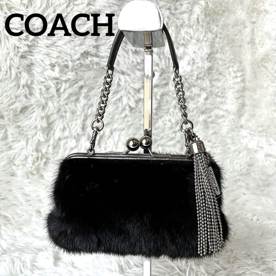 Vintage COACH Kiss Lock Flame Fur Bag 黒 Coach Vintage Kiss Lock
