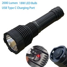 Ultra Bright 2000 Lumen 18W LED USB C Rechargeable Duty Flashlight Fishing Torch