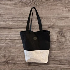 Lululemon Large Black White Reusable Shopper Tote Bag Snap Closure Athleisure
