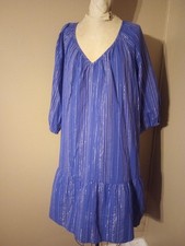 Women's Blue Sheer Gap 2XL 3/4 Sleeves Dress Beach Casual Knee Length V Neck NWT