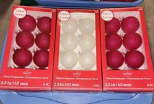 Ashland Glass Ornaments 3 Boxes Of 8 Count Pink And White Frosted 2.5"