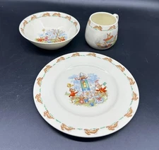 Vintage Royal Doulton Bunnykins Bone China 3-Pc Childs Plate Bowl Cup Set 1970s