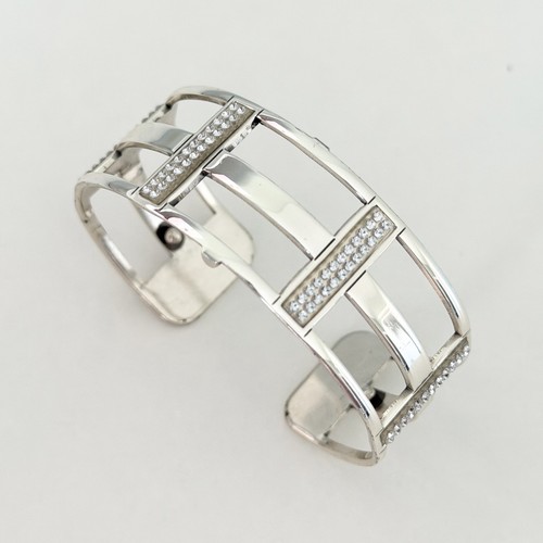 Brighton Christo Rone Silver Tone Clear Rhinestone Statement Cuff Bracelet 7"