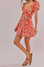 Free People Small Oakley Mini Dress Fruit Floral Cherries Print NWT