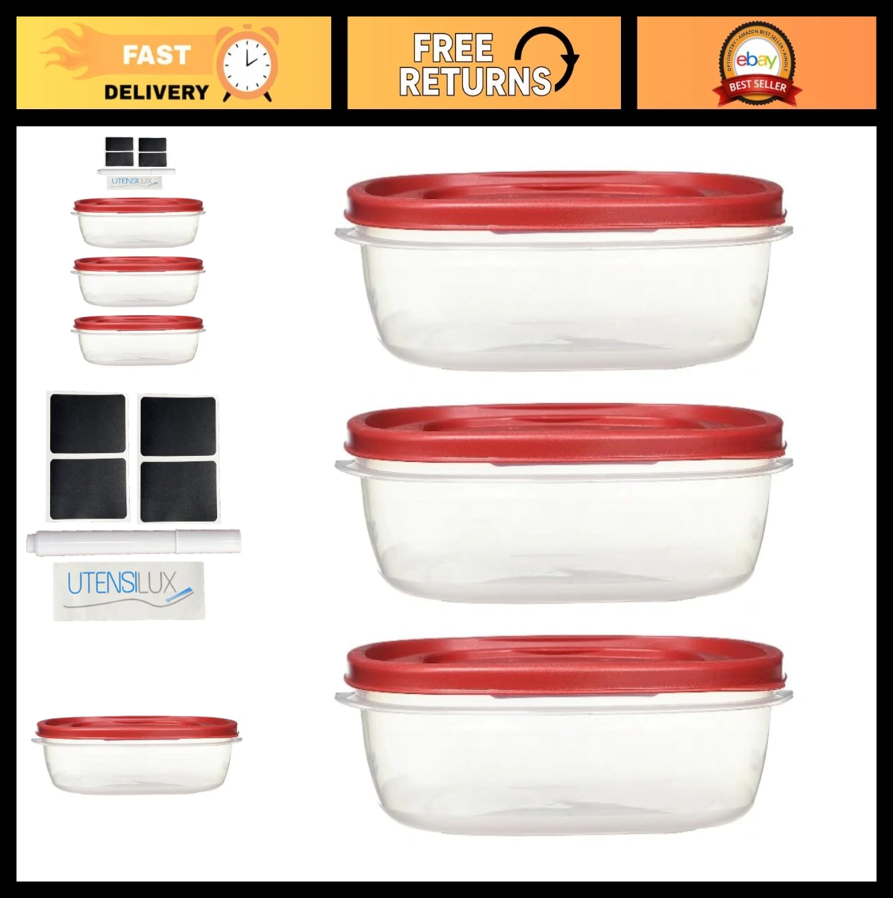 9-Cup Food Storage Container Set, 7-Piece with Easy Find Lids, Labels & Pen