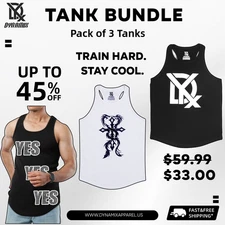 Unisex Sleeveless Tank Top Pack of 3 Fitness Gym Streetwear Muscle Shirts Bundle