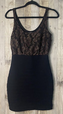 Express Bodycon Black Sleeveless Stretch Scoop Neck Brown Floral Lace SZ XS Sexy