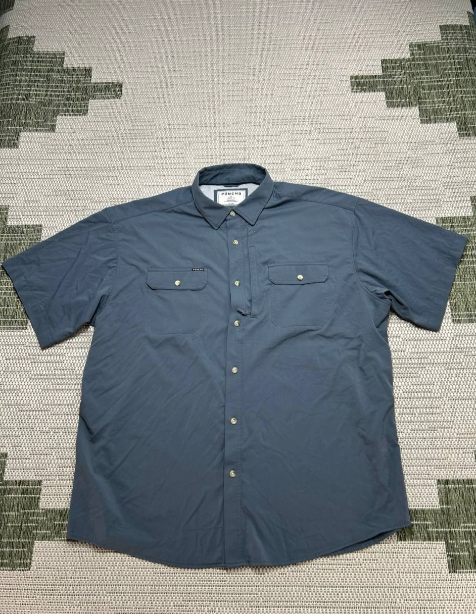 Poncho Fishing Shirt Mens Xl Blue Button Up