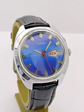 Vintage Watch Slava Glory 2428 Day Date Soviet USSR Men Blue Dial Mechanical 