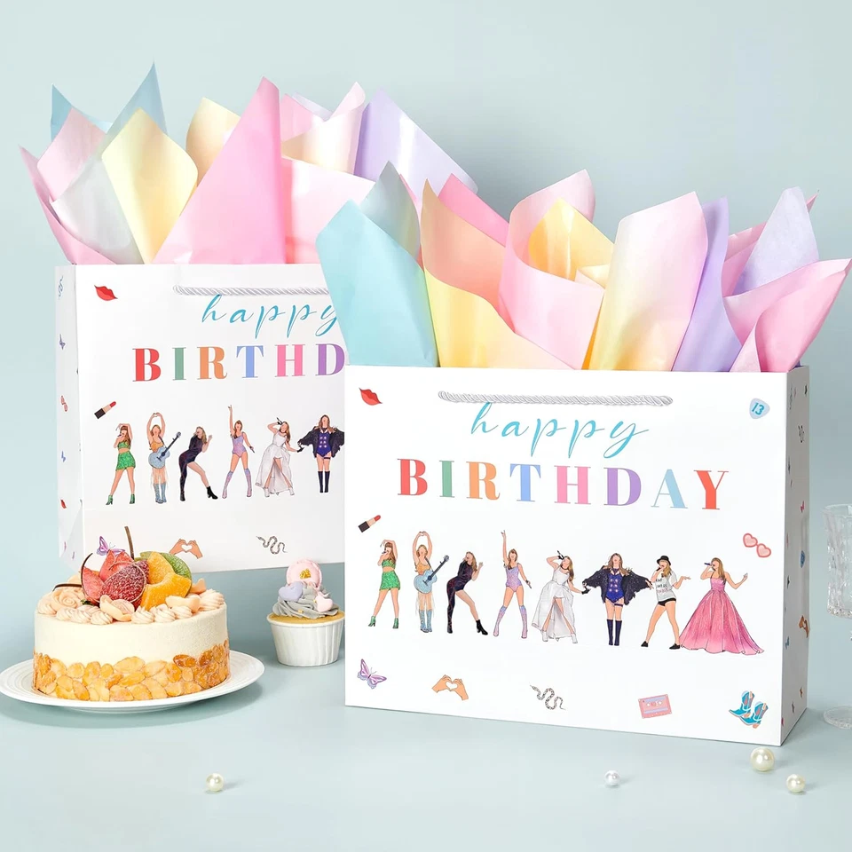 Большие подарочные пакеты для женщин с папиросной бумагой и карточками на день рождения для любителей музыки - Изображение 4 из 4