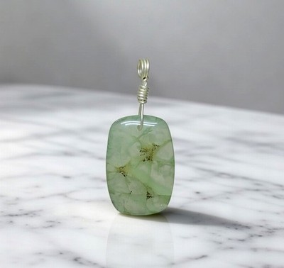 73.20 Cts Green Prehnite with Black Needles Cab Pendant 925 Sterling Silver Gems