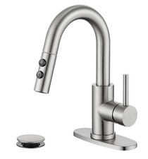 Brushed Nickel Bathroom Faucet with Pull Down Sprayer, 2 Flow Mode  Modern S...