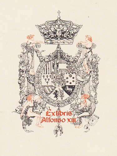 Exlibris Alfons XIII König Spanien rey Espana Wappen armorial bookplate - 第 1/1 張圖片