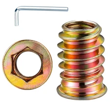 5/16”-15 100Pcs Threaded Insert for Wood Hex Drive Wood Inserts Furniture Nuts