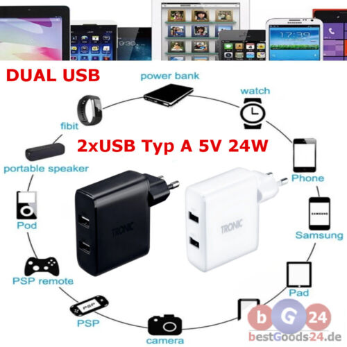 Tronic Dual 2 x USB Ladegerät 5V/24W Laden Akku Handy Telefon Netzteil Adapter - Bild 1 von 7