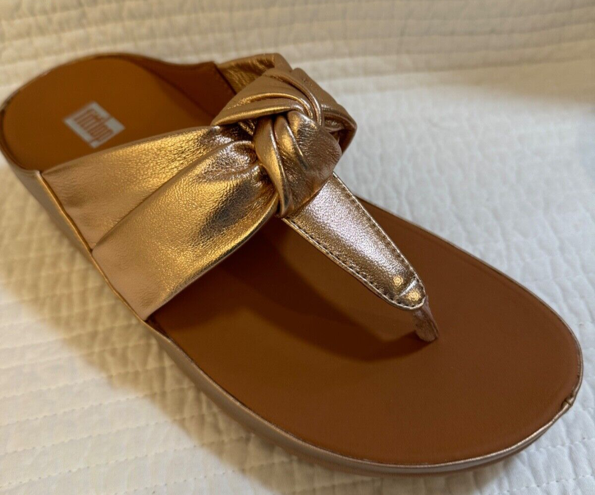 Toe Knot Flip Flops FitFlop Platino Leather Lulu Padded Knot Toe