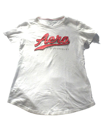 Aeropostale  Damen T-Shirt AERO rotes Print weiß M 38 40   kurzarm