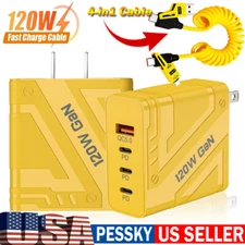 120W Fast Type C Wall Charger & 4-in-1 Cable For Samsung S25 Ultra S24+ S23 S22