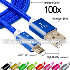 Lot of 100 Nylon Braided Rope Micro USB Data Sync Charger Charging Cable