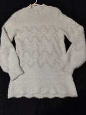 LC Lauren Conrad Size XS Scallop-Edge Fuzzy Tunic Sweater Mint Green EUC