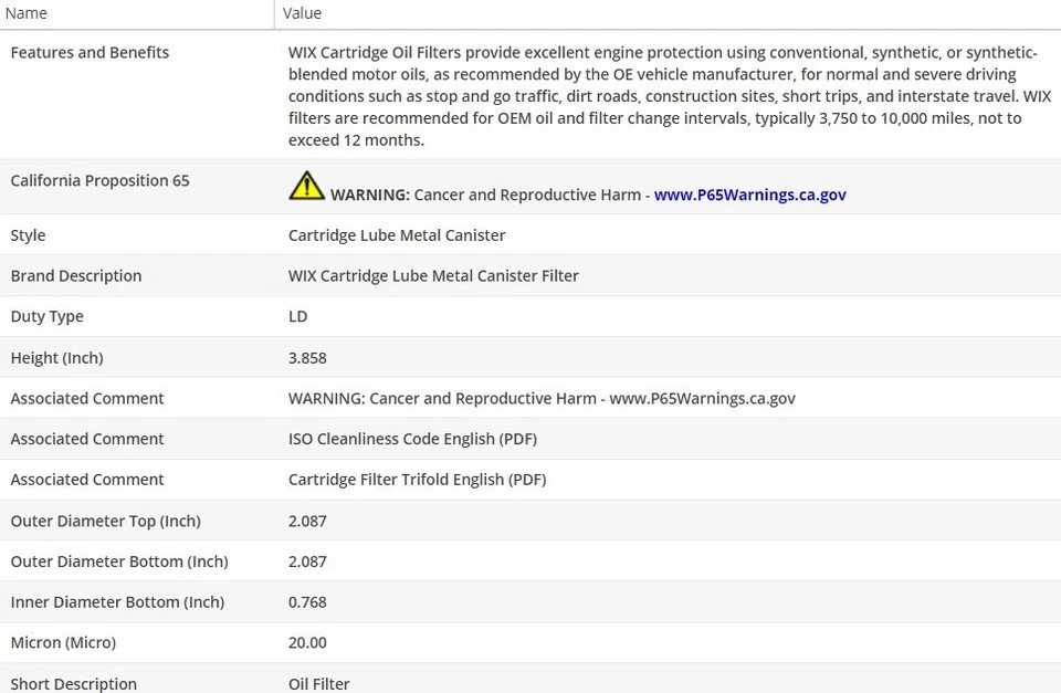 Filtro de aceite de motor OEM WIX para OLDSMOBILE AURORA 2001-2002 V6-3,5 L Foto 3 de 4