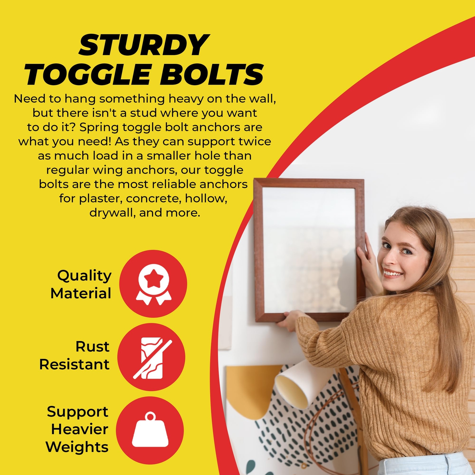 QUALIHOME Spring Toggle Bolt Anchors Heavy Duty Wall Anchors for