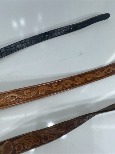 Lot Of 3 Leather Belts Youth Boy Waist 28-34 in Brown Texas Colorado Vintage - Picture 5 of 13
