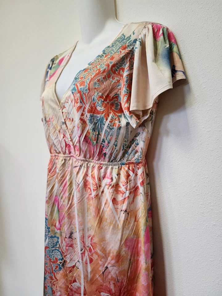 Vestido Kiara Mujer L Cuello Flutter Floral Y2K Hada Caprichoso Boho Playa Sol Sin Mangas Foto 3 de 4