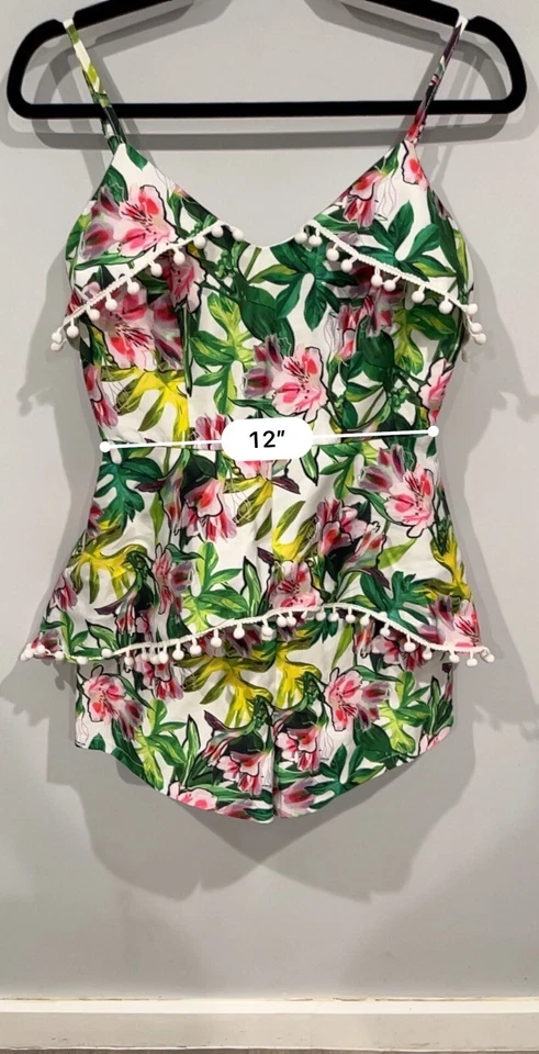 Ark & Co Romper Small Women’s Floral Tropical Green Shorts Tassel Beach Outfit - Image 3 of 4