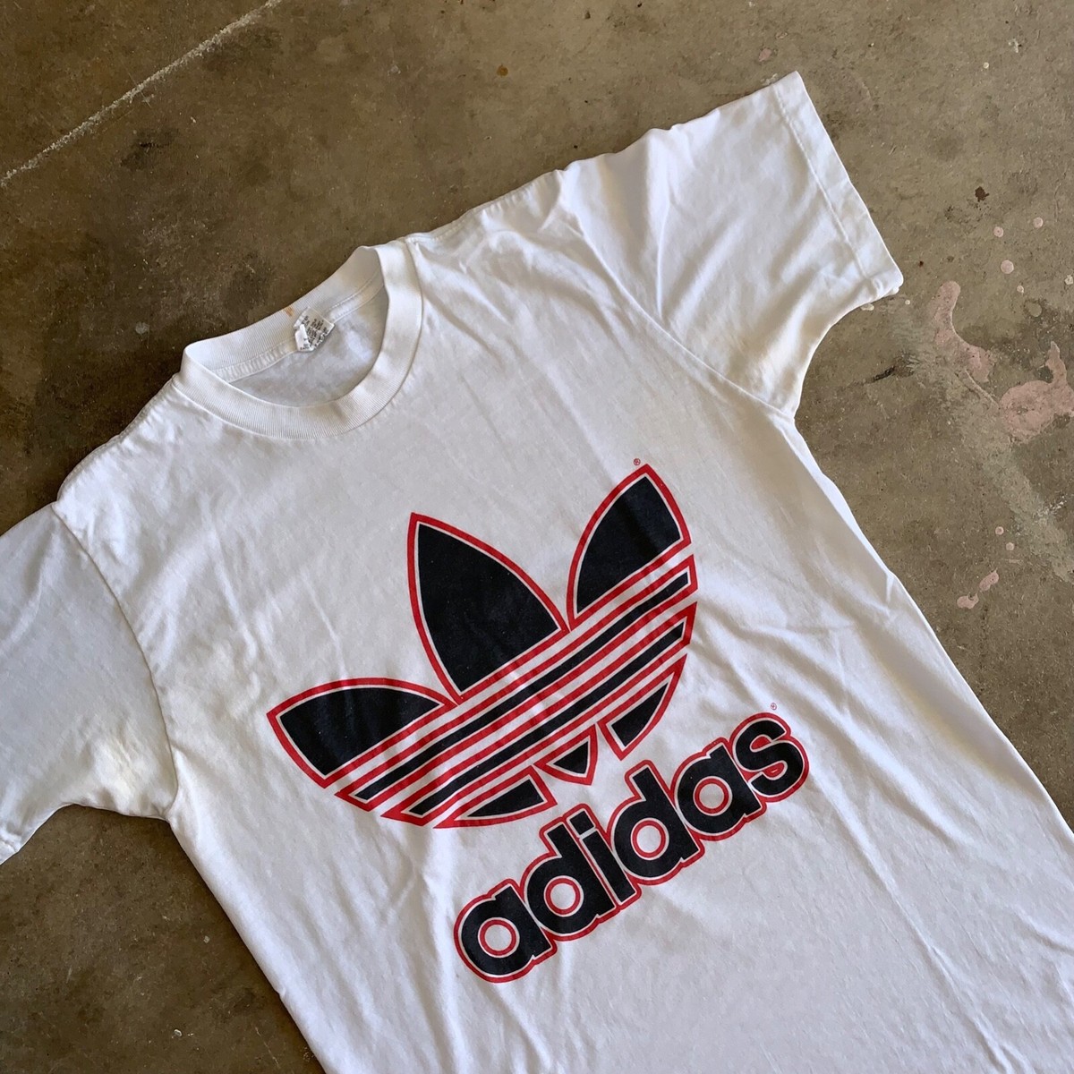 1980s VINTAGE 80s ADIDAS WHITE DOUBLE SIDED T-SHIRT MEN SZ M 1980s VINTAGE 80s ADIDAS WHITE DOUBLE SIDED T-SHIRT MEN SZ M