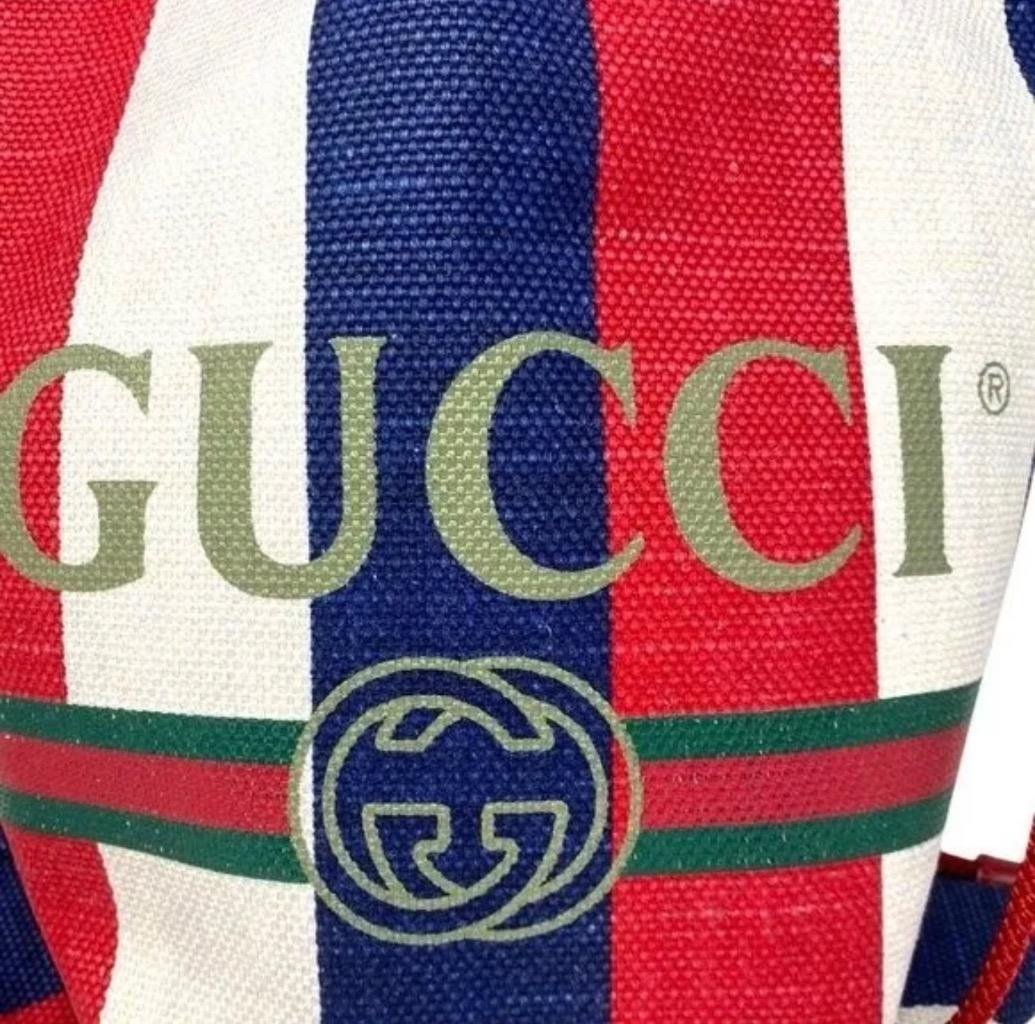 Gucci Logo Drawstring Backpack Striped Canvas Lar… - image 12