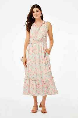 $218 NEW Roller Rabbit Amandine Frida Midi Dress Pink Tassels Smocked Waist S