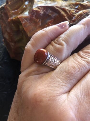 Red Jade Size 8 Ring 925 Sterling Silver - Picture 2 of 5
