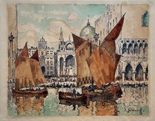 Lithograph Hand-Colored Venice Konstantin Ivanovich Gorbatov 1876-1945